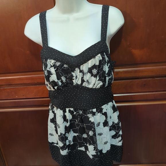 Mixit Tank Top Draped Sweetheart Floral & Dots Black White Summer NWT Medium - Picture 9 of 13